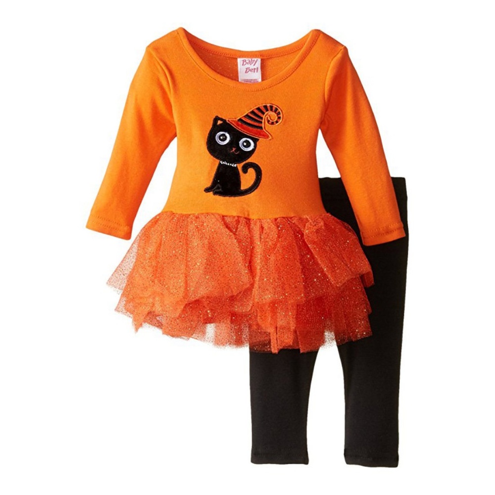 Blueberi Blvd Halloween Outfit Cat Tutu Dress Legging Set Baby Girls 3-6, 6-9 Mo